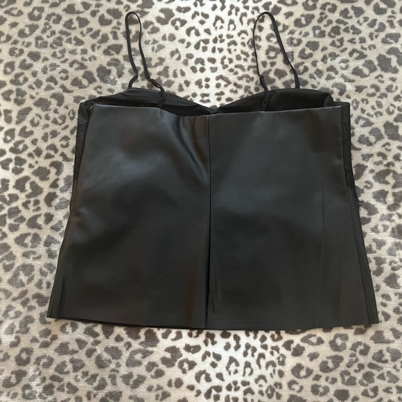 BLACK FAUX LEATHER LACE THIN STRAP TOP - Picture 2 of 8